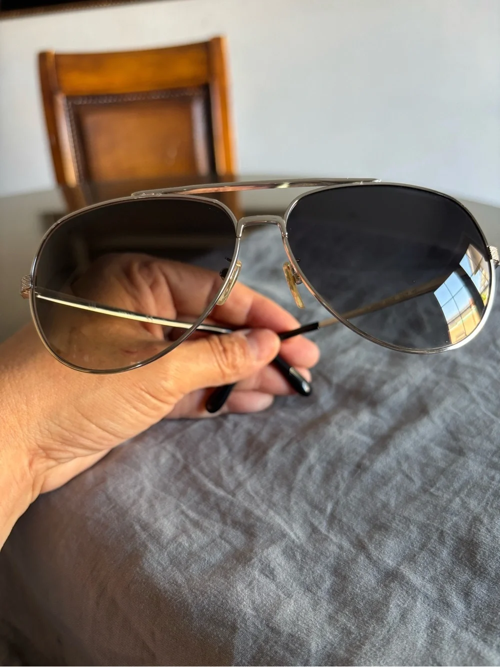 Dunhill Silver Metal Aviator Sunglasses with Dark Gray Lenses